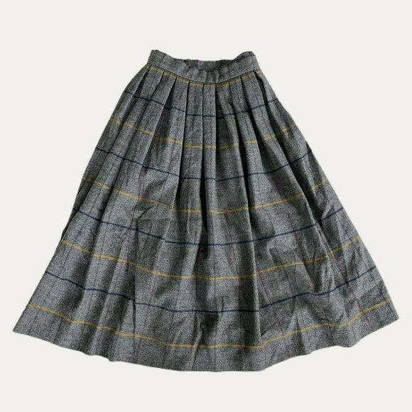 Cashmere A line Full Wool Skirt Vintage Plaid Pleated Grey Size XS Fit and flare - Picture 1 of 6